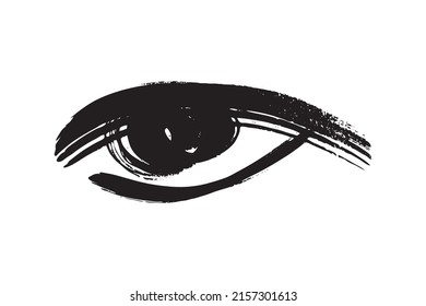 Brush stroke eye. Black ink vision icon, hand drawn grunge ophthalmologist symbol, rough stroke brush eyes sign, open eye vector illustration