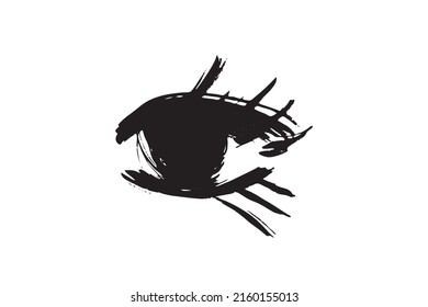 Brush stroke eye. Black ink vision icon, hand drawn grunge ophthalmologist symbol, rough stroke brush eyes sign, open eye vector illustration