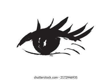 Brush stroke eye. Black ink vision icon, hand drawn grunge ophthalmologist symbol, rough stroke brush eyes sign, open eye vector illustration