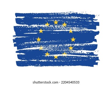 Brush Stroke Flag Of EU.Vector Grunge EU Flag.