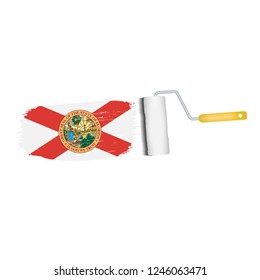 Brush Stroke With Florida National Flag Isolated On A White Background. Vector Illustration. National Flag In Grungy Style. Brushstroke. Use For Brochures, Printed Materials, Logos, Independence Day