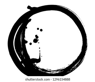 Brush stroke in the form of a circle. Drawing created in ink sketch handmade technique.