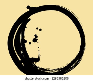 Brush stroke in the form of a circle. Drawing created in ink sketch handmade technique.