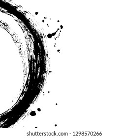 Brush stroke in the form of a circle. Drawing created in ink sketch handmade technique.