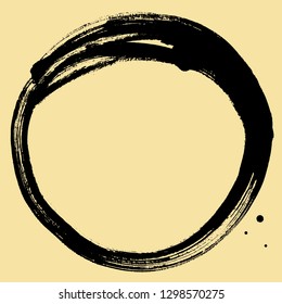 Brush stroke in the form of a circle. Drawing created in ink sketch handmade technique.