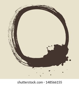 Brush stroke in the form of a circle. Drawing created in ink sketch handmade technique. Isolated on white background.
