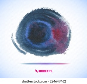 Brush stroke in the form of a circle with drop shadow. Drawing created in ink sketch handmade technique. Blank abstract textured round shape. Vector illustration design element 10 eps