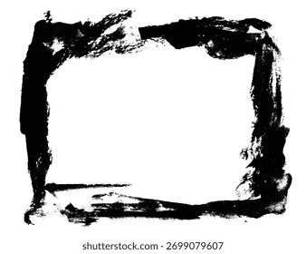 Diseño de marco de trazo de pincel. Marco rectangular de pintura negra. Marco de pincel grunge audaz sobre fondo blanco