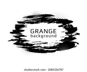 Brush Stroke Frame. Paint Distress Effect. Black Border Grunge Pattern On White Background. Splash Shape Boarder. Graphic Ink Stain. Splatter Design For Prints. Faded Uneven Frames Element. Vector