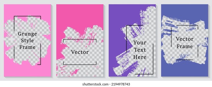 Brush stroke frame social media story post template set. Abstract banner design vector collection. Text place transparent background. Social media grunge story publications.  Blank content banners
