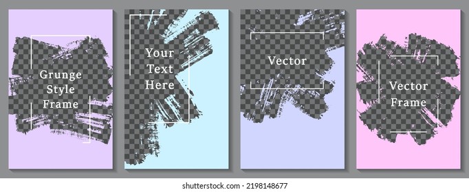 Brush stroke frame social media story post template set. Minimalist banner design vector collection. Empty space transparent background. Social media story publication layouts.  Editable blog stories