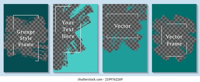 Brush stroke frame social media story post template set. Minimal banner design vector collection. Empty space transparent background. Social media grunge story publications.  Paint flyer templates