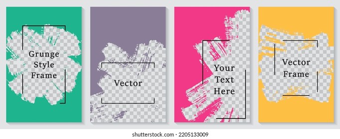 Brush stroke frame social media story post template set. Creative banner design vector collection. Text place transparent background. Social media grunge story publications.  Blank promo banners