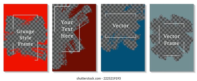 Brush stroke frame social media story post template set. Minimalist banner design vector collection. Empty space transparent background. Social media grunge story publications.  Editable blog mockups