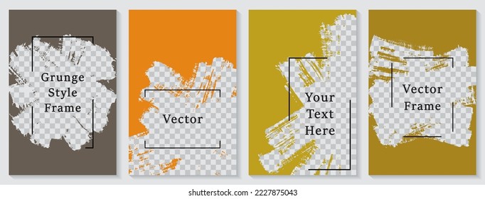 Brush stroke frame social media story post template set. Minimal banner design vector collection. Empty space transparent background. Social media story publication layouts.  Paint flyer templates
