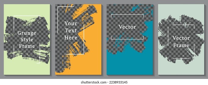 Brush stroke frame social media story post template set. Decorative banner design vector collection. Text place transparent background. Social media story publication layouts.  Editable blog mockups