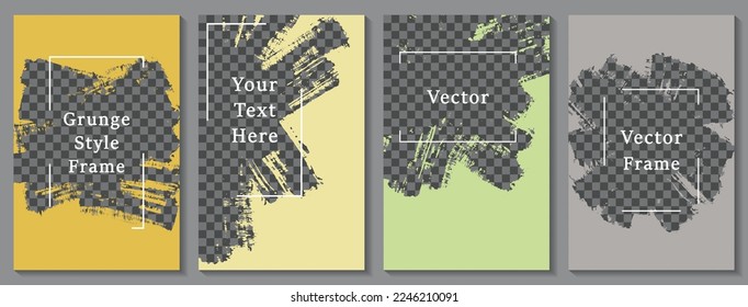 Brush stroke frame social media story post template set. Decorative banner design vector collection. Text place transparent background. Social media story publication layouts.  Blank promo banners