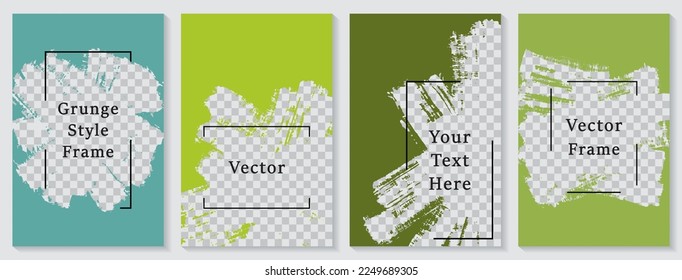 Brush stroke frame social media story post template set. Simple banner design vector collection. Text place transparent background. Social media grunge story publications.  Paint flyer templates