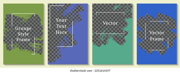 Brush stroke frame social media story post template set. Stylish banner design vector collection. Empty space transparent background. Social media story publication layouts.  Paint flyer templates