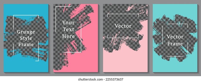 Brush stroke frame social media story post template set. Stylish banner design vector collection. Text place transparent background. Social media story publication layouts.  Editable blog posters