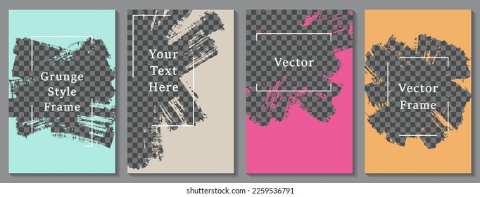 Brush stroke frame social media story post template set. Decorative banner design vector collection. Text place transparent background. Social media story publication layouts.  Blank content banners