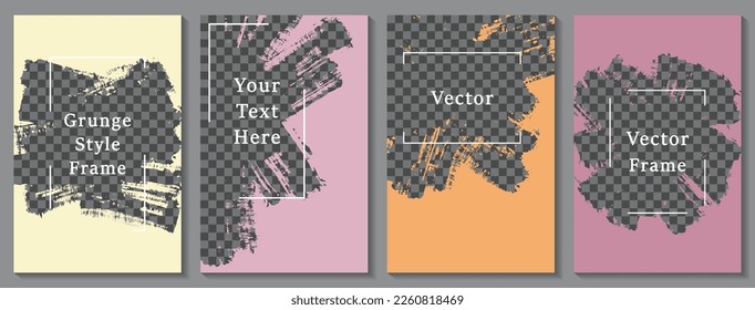 Brush stroke frame social media story post template set. Abstract banner design vector collection. Text place transparent background. Social media grunge story publications.  Sale poster templates