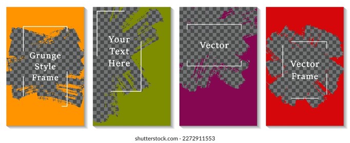 Brush stroke frame social media story post template set. Decorative banner design vector collection. Empty space transparent background. Social media grunge story publications.  Blank promo banners
