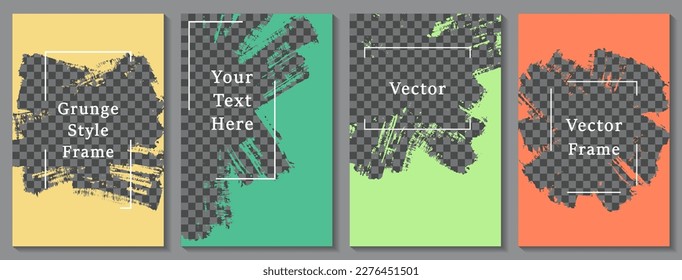 Brush stroke frame social media story post template set. Creative banner design vector collection. Text place transparent background. Social media grunge story publications.  Paint flyer templates