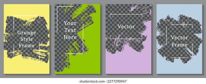 Brush stroke frame social media story post template set. Creative banner design vector collection. Text place transparent background. Social media story publication layouts.  Editable blog stories