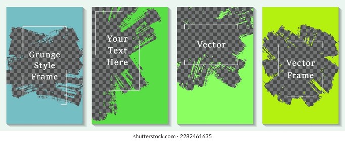 Brush stroke frame social media story post template set. Trendy banner design vector collection. Empty space transparent background. Social media story publication layouts.  Blank content banners