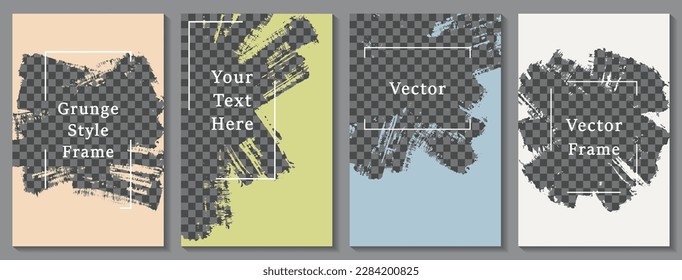 Brush stroke frame social media story post template set. Creative banner design vector collection. Text place transparent background. Social media grunge story publications.  Editable blog feeds