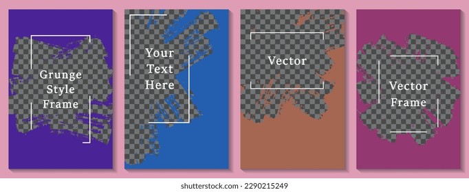 Brush stroke frame social media story post template set. Simple banner design vector collection. Empty space transparent background. Social media grunge story publications.  Editable blog posters