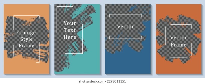 Brush stroke frame social media story post template set. Stylish banner design vector collection. Text place transparent background. Social media grunge story publications.  Editable blog stories