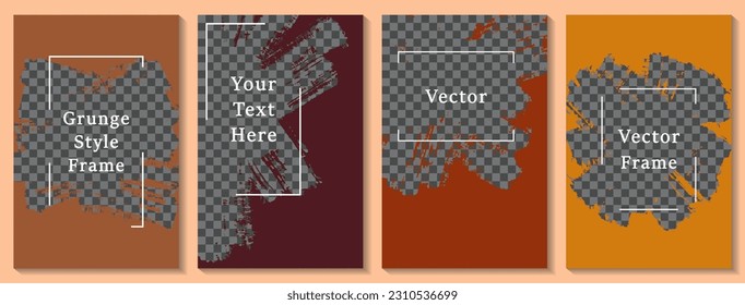 Brush stroke frame social media story post template set. Grunge banner design vector collection. Text place transparent background. Social media story publication layouts.  x