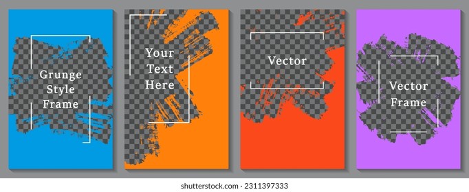 Brush stroke frame social media story post template set. Modern banner design vector collection. Empty space transparent background. Social media grunge story publications.  Border box templates