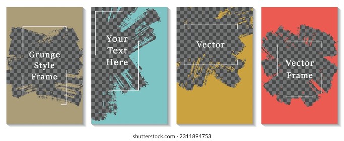 Brush stroke frame social media story post template set. Messy banner design vector collection. Text place transparent background. Social media grunge story publications.  Editable blog stories