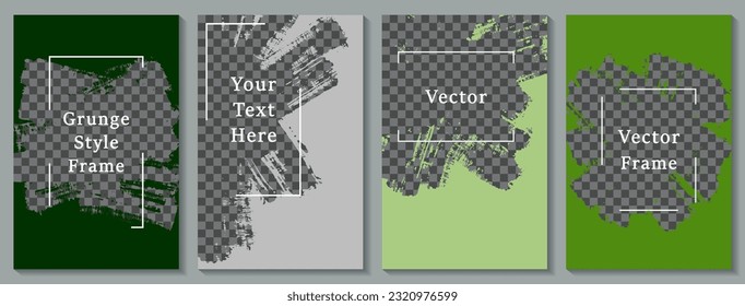 Brush stroke frame social media story post template set. Simple banner design vector collection. Text place transparent background. Social media grunge story publications.  Editable blog stories