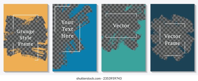 Brush stroke frame social media story post template set. Modern banner design vector collection. Text place transparent background. Social media grunge story publications.  Editable blog stories