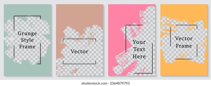 Brush stroke frame social media story post template set. Flat banner design vector collection. Text place transparent background. Social media story publication layouts.  Editable blog stories