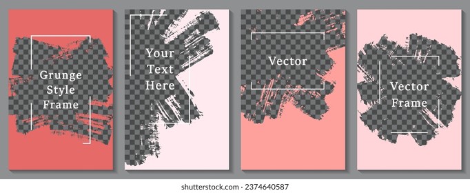 Juego de plantillas de publicación de artículos en redes sociales con pinceladas de pincel. Colección vectorial de diseño de pancarta plana. Fondo transparente del lugar del texto. Diseños de publicaciones en medios sociales.  Dibujar plantillas de volante