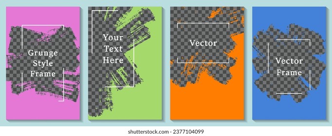 Brush stroke frame social media story post template set. Decorative banner design vector collection. Text place transparent background. Social media story publication layouts.  Paint flyer templates
