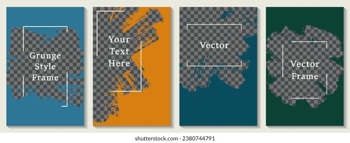 Brush stroke frame social media story post template set. Trendy banner design vector collection. Text place transparent background. Social media grunge story publications.  Editable blog feeds