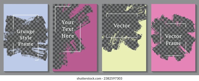 Brush stroke frame social media story post template set. Creative banner design vector collection. Text place transparent background. Social media story publication layouts.  Editable blog posters