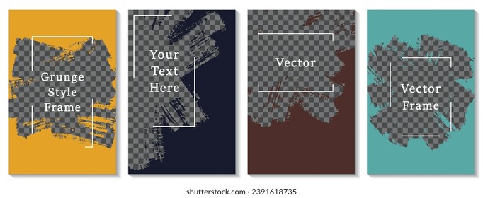 Brush stroke frame social media story post template set. Simple banner design vector collection. Empty space transparent background. Social media story publication layouts.  Editable blog stories