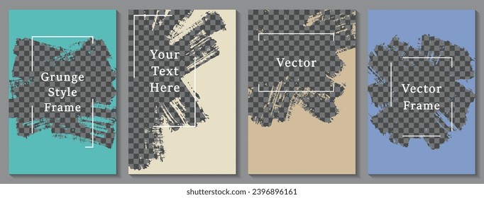 Brush stroke frame social media story post template set. Simple banner design vector collection. Text place transparent background. Social media grunge story publications.  x