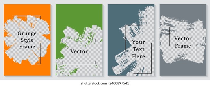 Brush stroke frame social media story post template set. Stylish banner design vector collection. Text place transparent background. Social media story publication layouts.  Editable blog mockups