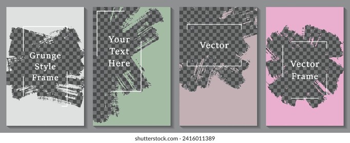 Brush stroke frame social media story post template set. Messy banner design vector collection. Empty space transparent background. Social media story publication layouts.  Editable blog feeds
