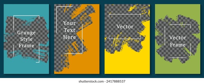 Brush stroke frame social media story post template set. Flat banner design vector collection. Text place transparent background. Social media story publication layouts.  Editable blog feeds