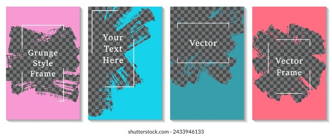 Brush stroke frame social media story post template set. Minimal banner design vector collection. Empty space transparent background. Social media story publication layouts.  Editable blog mockups