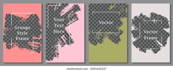 Brush stroke frame social media story post template set. Creative banner design vector collection. Empty space transparent background. Social media story publication layouts.  Editable blog feeds
